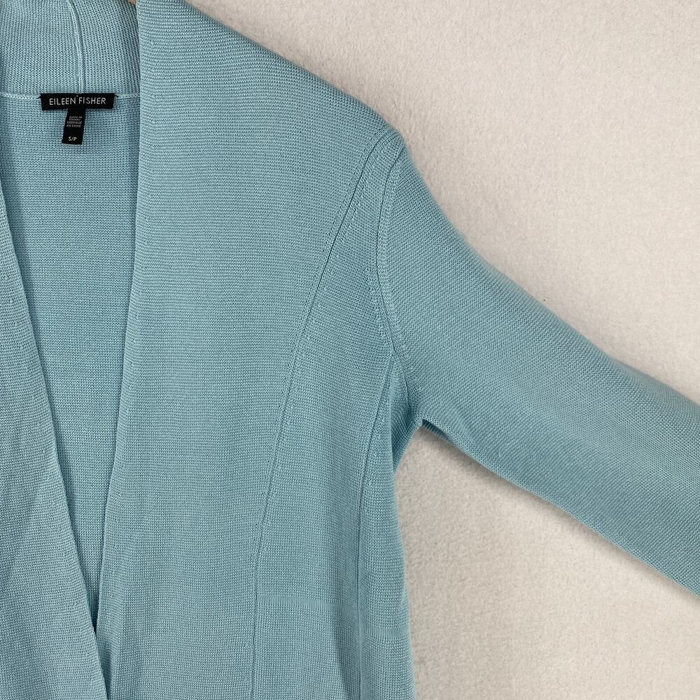 EILEEN FISHER Cardigan S Silk Organic Cotton Interlock Blazer Open Front Blue - Picture 6 of 15